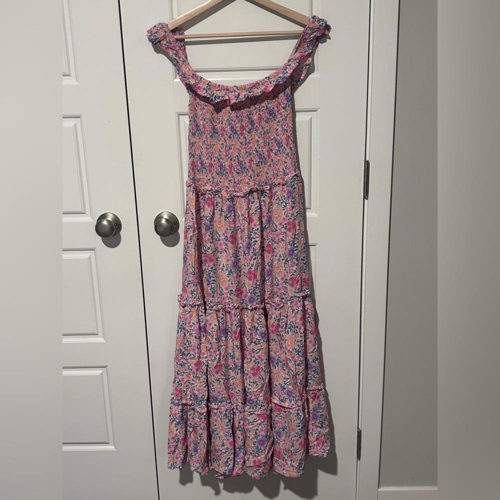 Abel the Label Rumi Strapy Maxi Dress Floral Smocked Anthropologie Size Medium